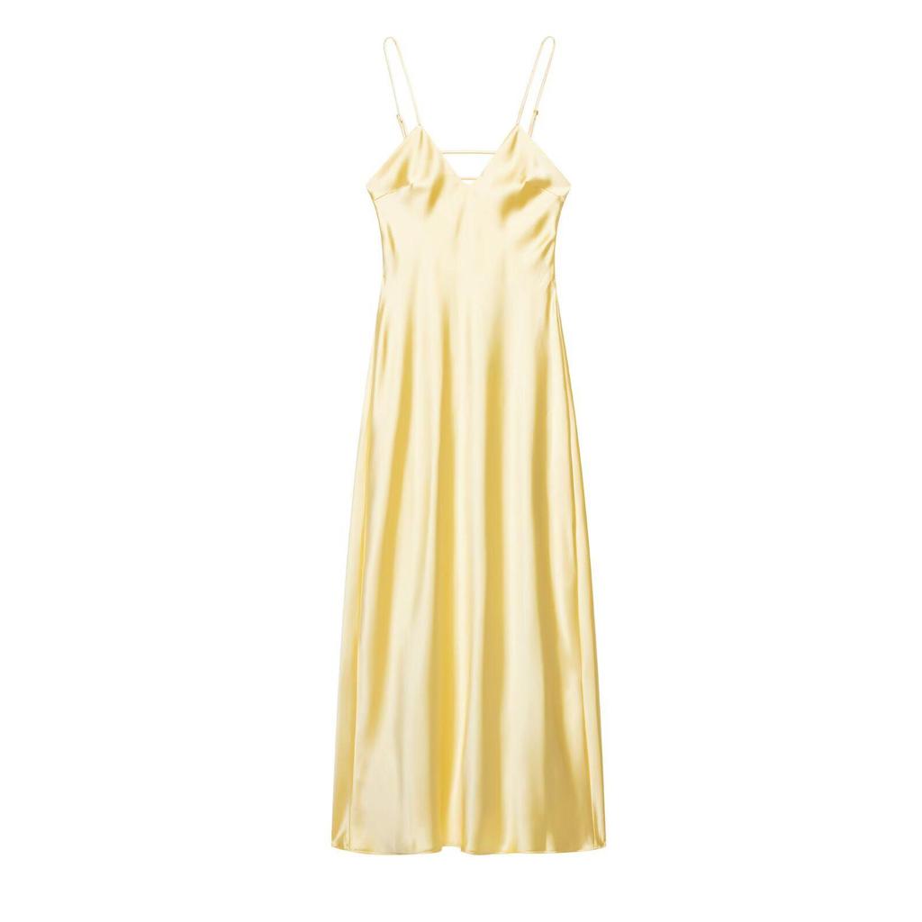2025 Summer Women's European & American Style Embellished Silky Midi Dress
