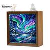 Decorative Room Lighting Christmas Acrylic Puzzle Night Light with Wooden Frame, DIY Stained Glass Style Creative Gift for Kids Jigsaw Lamp