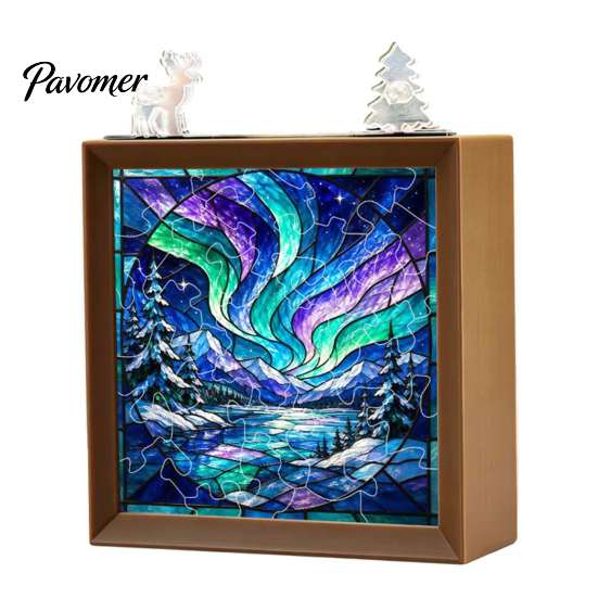 Decorative Room Lighting Christmas Acrylic Puzzle Night Light with Wooden Frame, DIY Stained Glass Style Creative Gift for Kids Jigsaw Lamp