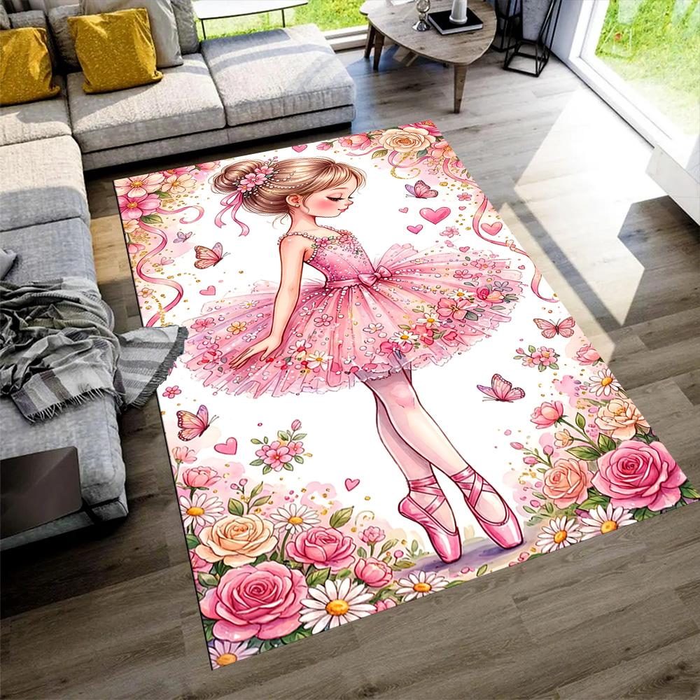 Floral Ballerina Dance Area Rug Perfect for Bedrooms Entryway Dormitory Hallway Anti-slip Rug Decorate Offices Perfect Gift for Women/Men
