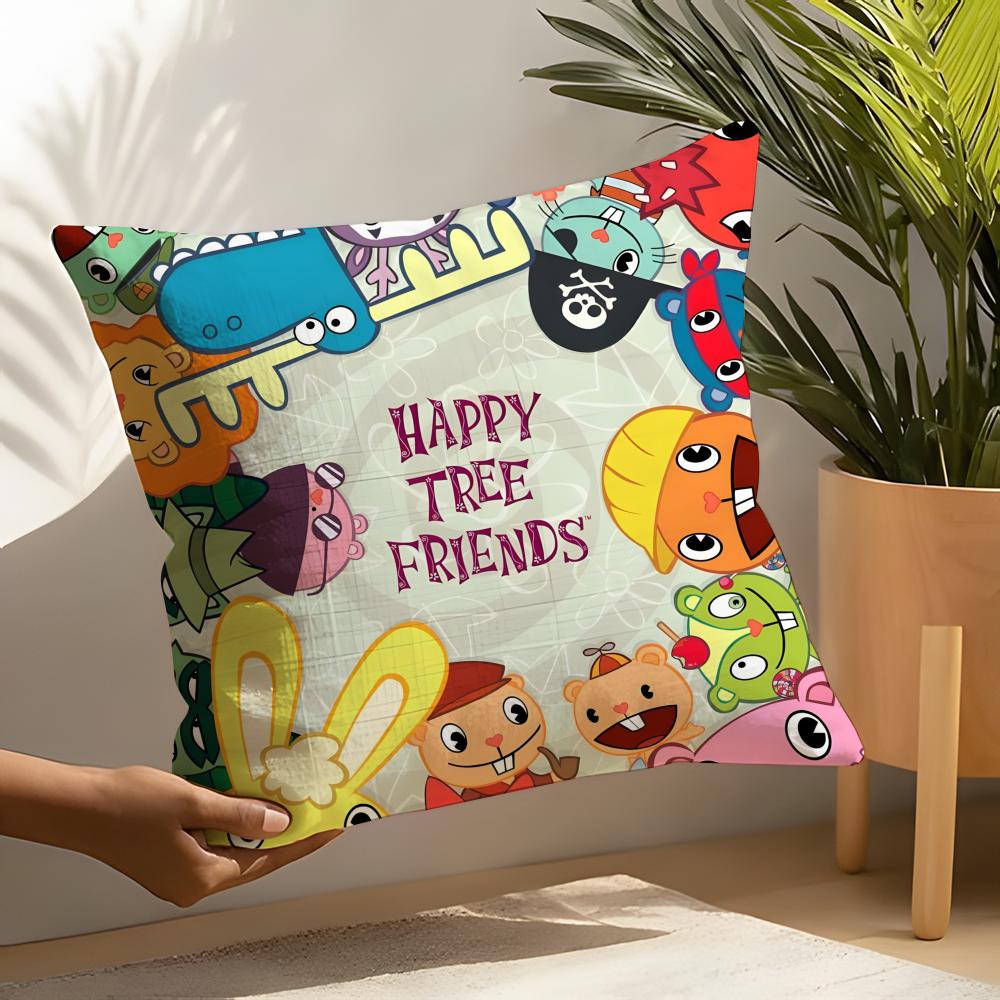 Cute Cartoon HHappy Tree Friends Linen Cushion Covers For Decorative Sofa Home Pillows Case Car Chair Pillows Cases