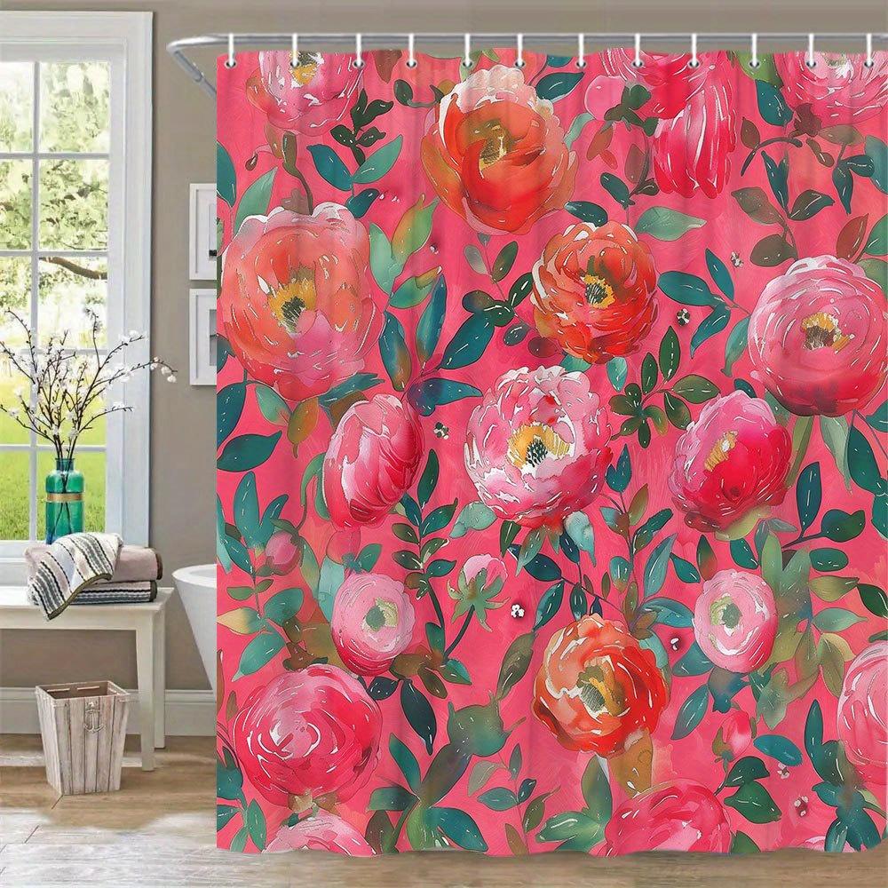 Vibrant Floral Pink Waterproof Mildew-Resistant Shower Curtain - Elegant Design for a Romantic Bathroom Décor Experience