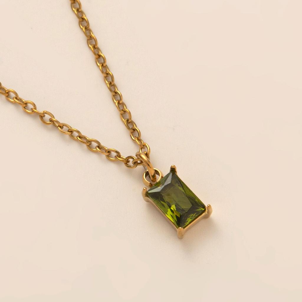 Titanium Steel Color Retention Necklace Rectangular December Birthstone Pendant Colorful Zircon Collarbone Chain Women'S Plated 18K Gold