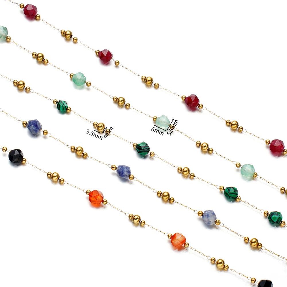 1meter/Lot Colorful Faceted Stone Beads Beaded Stainless Steel Chains for Bracelet Necklace Anklet DIY Jewelry Making Supplies