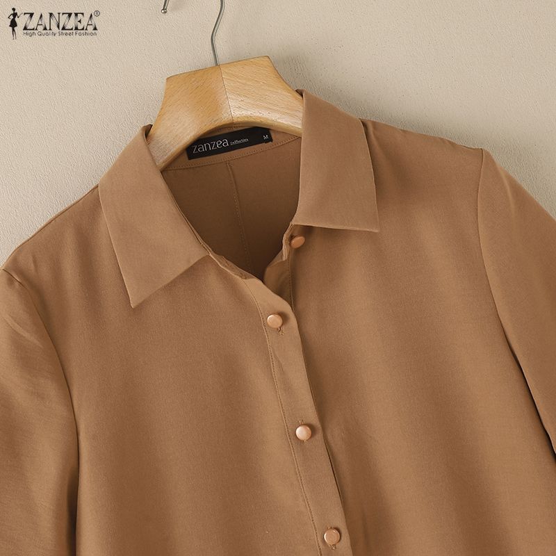 ZANZEA Women Casual Turn Down Collar Loose Short Sleeve Shirt Dress