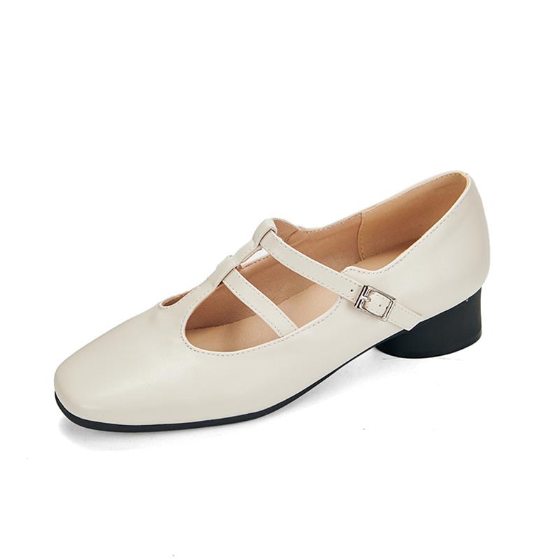

Meotina Women Mary Janes Pumps Round Toe Thick Mid Heels Buckle T-Tied Concise Ladies Fashion Shoes Spring Autumn Black Beige 43 39 бежевий