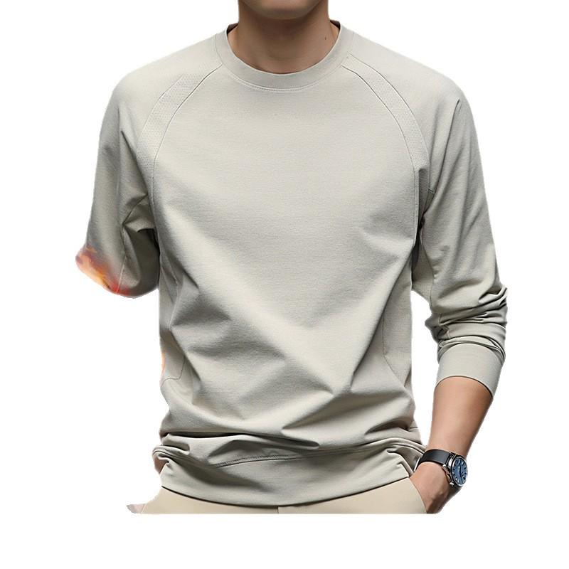 2025 Men's Winter Fleece-Lined Hoodie: Fashionable Casual Round Neck T-Shirt, Warm Base Layer