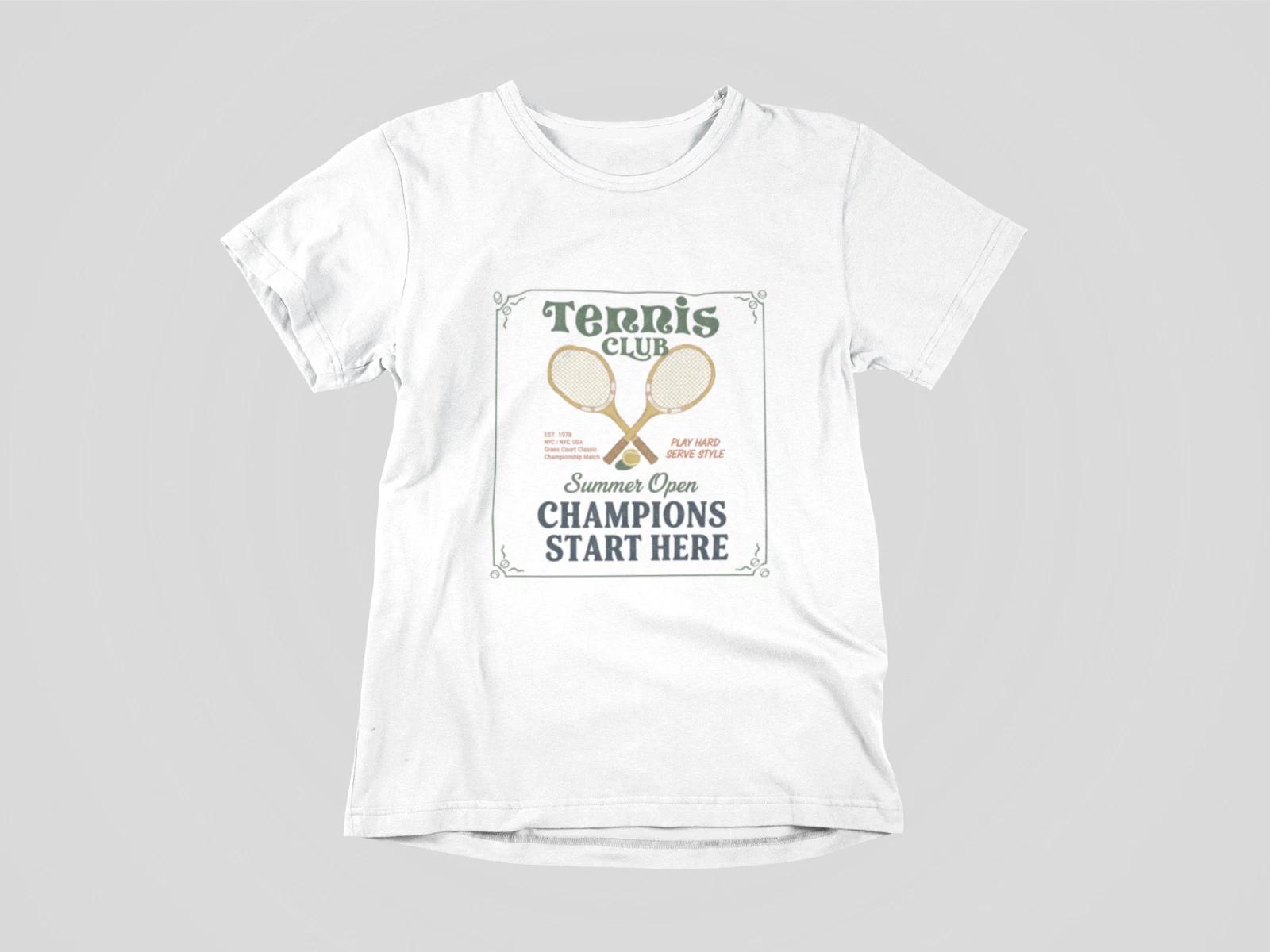 Tennis Club Vintage Graphic T-Shirt Summer Open Champions Start Here Tee Unisex 2XL