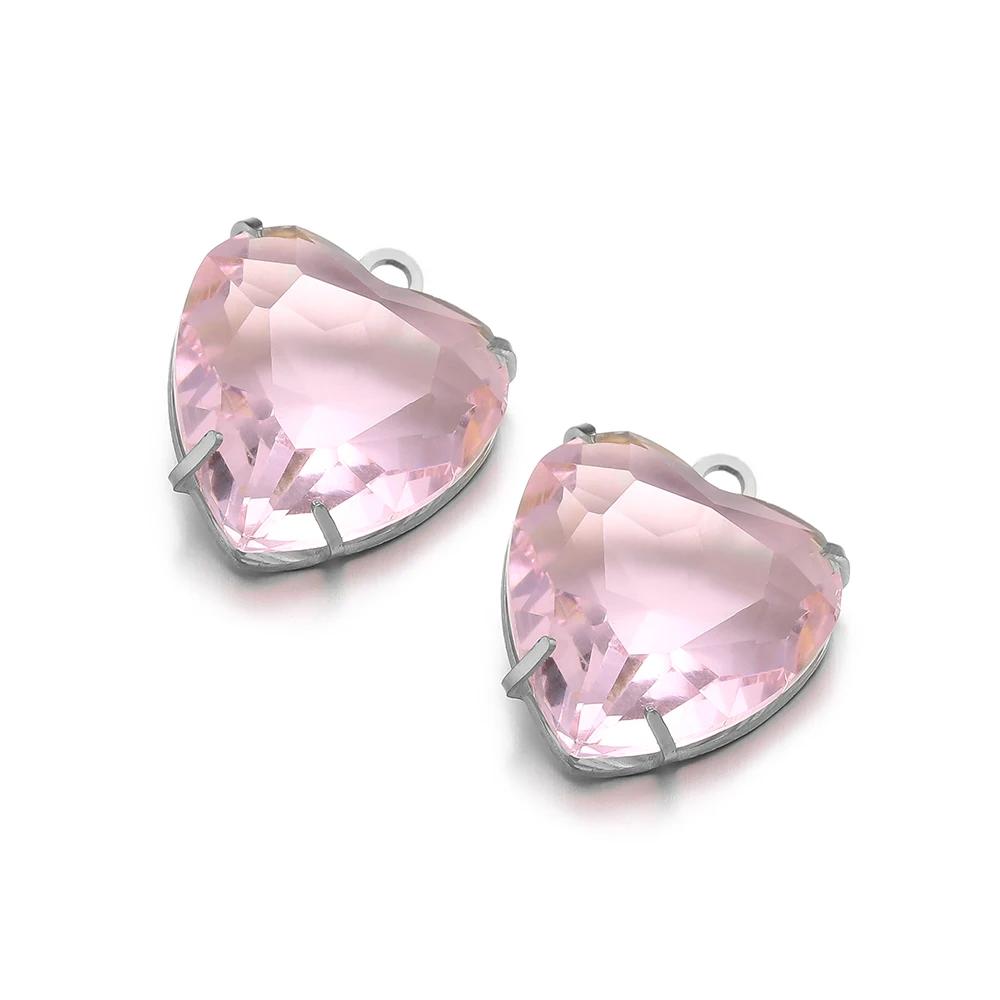 5pcs Stainless Steel 12mm Heart Crystal Glass Charms for DIY Jewelry Exquisite Necklace Bracelets Findings Earrings Making