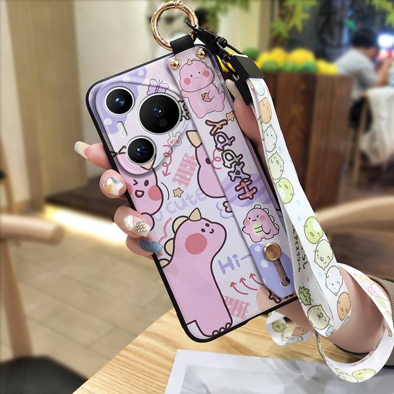 Protective Kickstand Phone Case For Huawei P70 Pro/Pura 70 Pro+ Wrist Strap Shockproof Dirt-resistant Cartoon Cute Ring