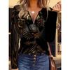 3D Printed Casual Code Women's Carved Tiger Pattern Round Neck Zipper Long Sleeve T-Shirt Tops Spring and Autumn Outdoor Clothing