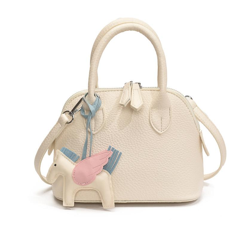 

Pu Bag For Women With Zip Closure And Solid Color Horse Pendant For Daily Use White