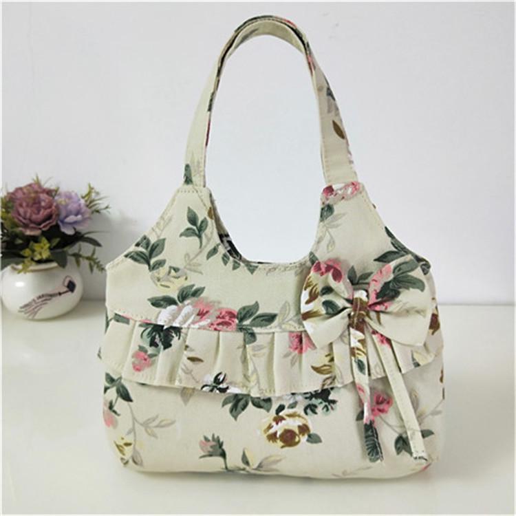Women's Korean Style Canvas Tote Bag with Bowknot - Simple, Retro, and Perfect for Groceries or Your Phone