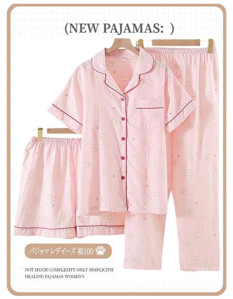 OLATONG Cotton Gauze Set with Short Open Loose Feminine Perfect for and Suitable for Hospital and Gentle on the Skin Women's 100% Pajamas, 3-Piece