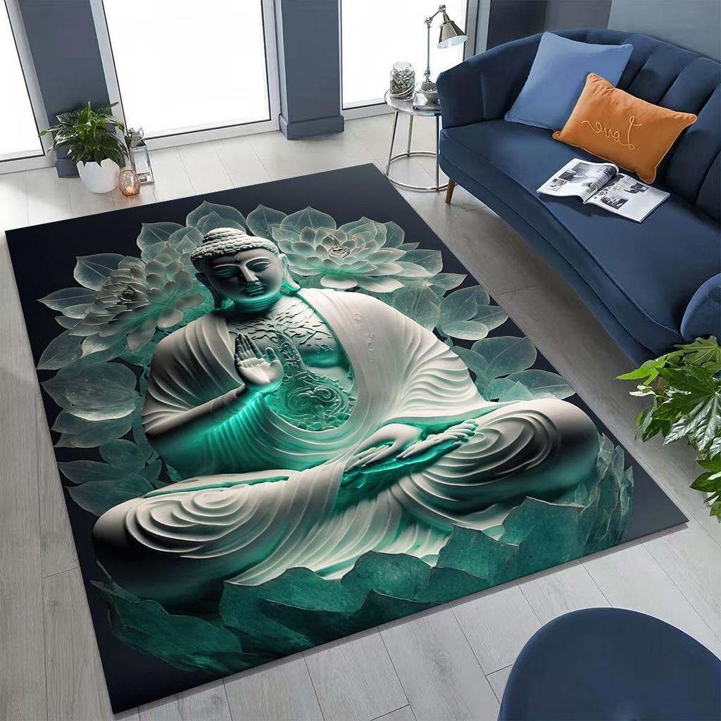 Věřící Slavnostní Buddha Šákjamuni Květinový Koberec do Ložnice Obývacího Pokoje Pohovka Domácí Rohožka Dekorace,Velká Dětská Hrací Protiskluzová Podložka na Podlahu Dárek