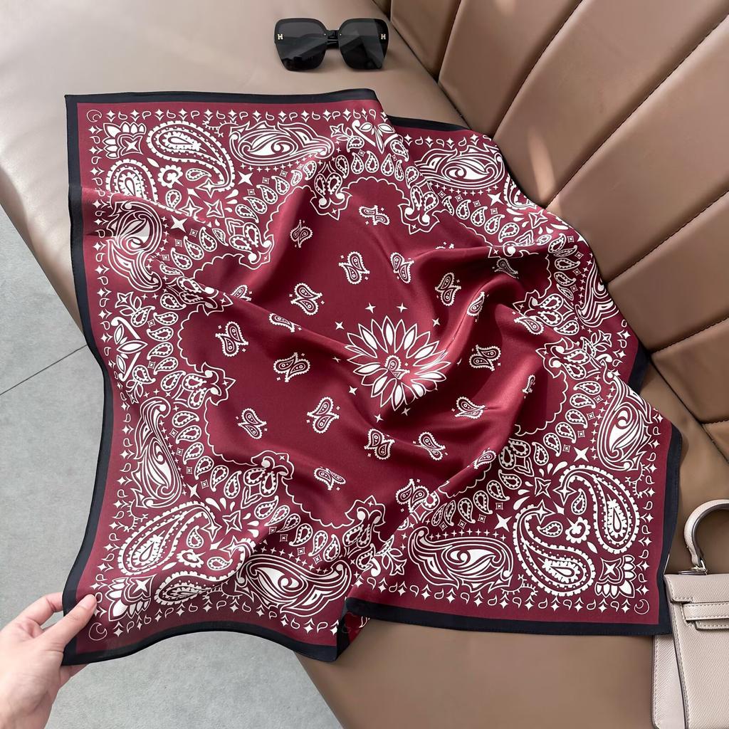 Retro Old Money Wind Silk Double Crepe Silk Scarf Women's Spring and Summer Senior Sense Versatile 100% Mulberry Silk Square Scarf Thin Scarf