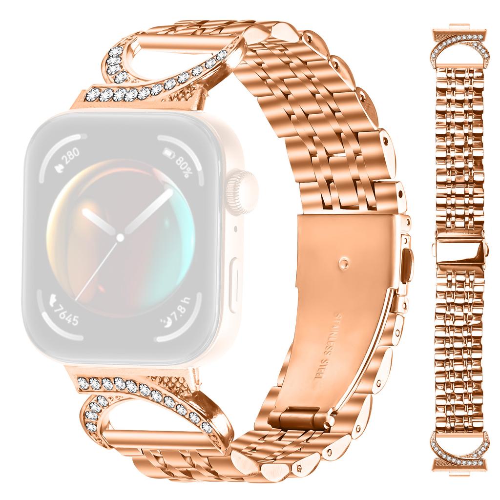 Watch Strap for Huawei Watch Fit 4 Pro/Fit 4/Fit 3 Seven Bead Stainless Steel Band with Rhinestone Ox Horn Style Connector