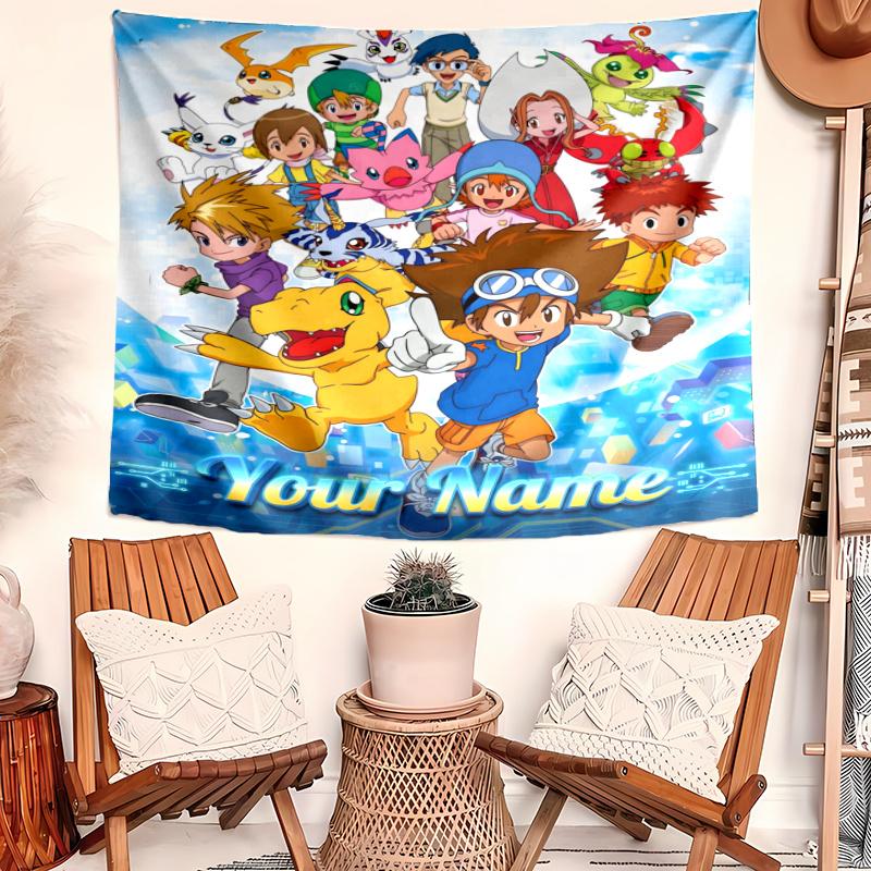 Personalized Name Digimon Tapestry, Wall Hanging Tapestry, Pattern Tapestry for Dorm Bedroom Living Room Wall Art Photography Backdrop