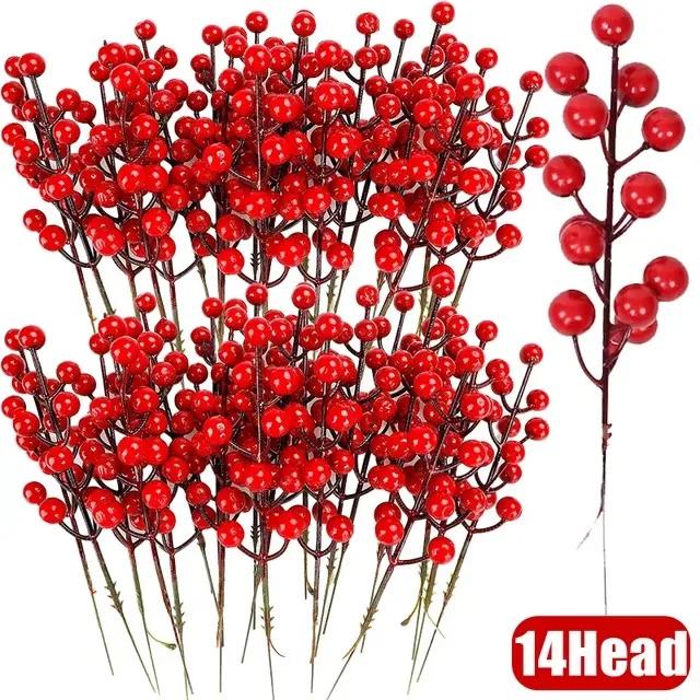 100/5Pcs Artificial Berries Christmas Decoration Red Berry Branches 7/14 Head Berries Stems Bouquet DIY Xmas Tree Wreath Decor