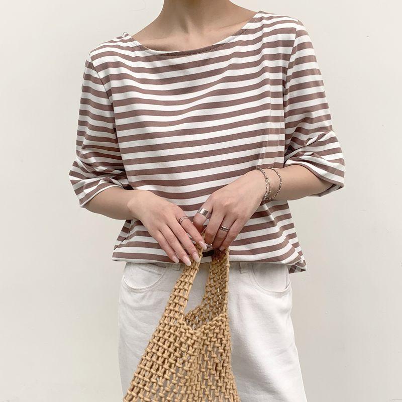 K-style Summer New Youth round Neck White Stripes Print Gas Casual Fashion Loose Half Sleeve T-shirt Tops