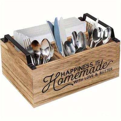 1PC Vintage Kitchen Cutlery Storage Box Chopsticks Knife Fork Spoon Storage Box Bathroom Wooden Desktop Clutter Box