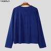 INCERUN Oversized Men Undershirts V Neck Long Sleeve Casual Loose T-shirts Tops