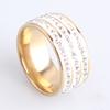 9mm Gold Color Clay Three Row Crystal Stainless Steel Wedding Rings for Men Women