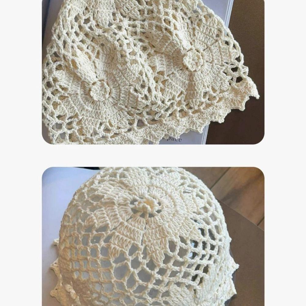 Thin Crochet Flower Hat Bohemian Style Hollow Out Knitted Hat Fashion Weave Cap  Spring and Summer