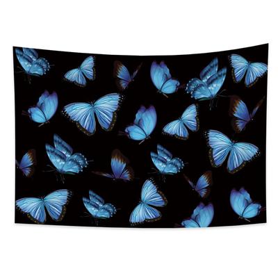 Tapeçaria de borboleta azul sonhadora, tapeçaria preta, decoração de parede psicodélica boêmia, toalha de praia, tapete de ioga, decoração de casa