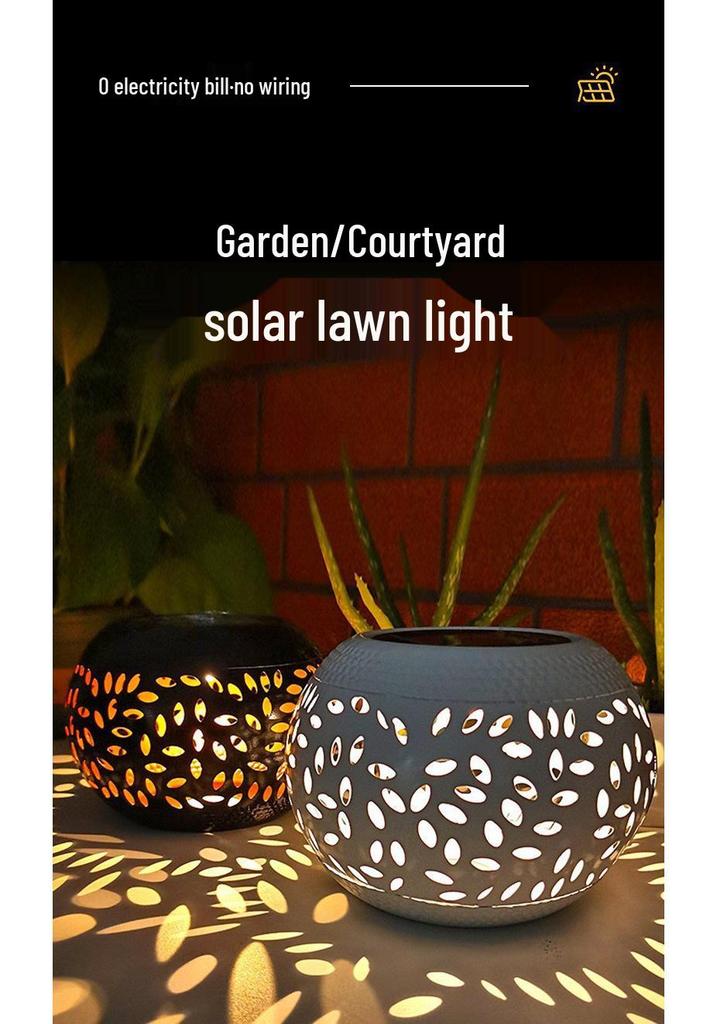 Iron Solar Outdoor Lamp – Hollow Design for Garden, Courtyard, and Camping Decor