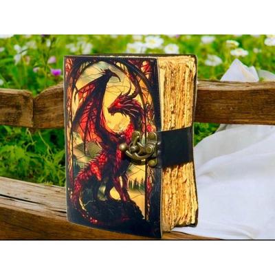 400 puslapių - Drakono Grimoire Odinis Dienoraštis Sąsiuvinis Moterims - Storas rankų darbo Sąsiuvinis su krašteliais - Dovana