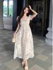 French Square Neck Bubble Sleeve Dress 2026 Summer New Style Waist Thin Jacquard Dress Mori