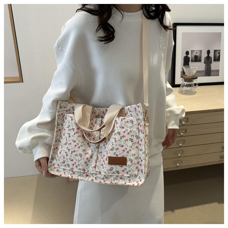 Canvas Tote Bag for Women, Korean Style Spacious Shoulder Handbag, Minimalist Commute Crossbody Purse