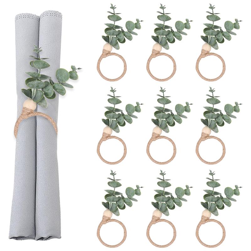 24/1Pcs Wedding Napkin Rings Eucalyptus Leaves Napkin Holder Buckles Spring Easter Home Table Decoration Birthday Party Supplies