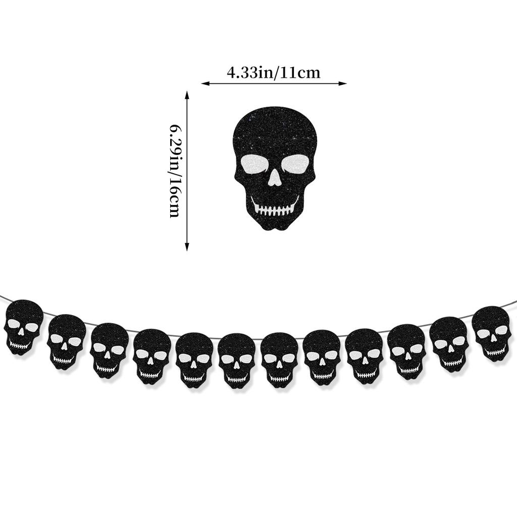 Halloween Black Skull Happy Halloween Banner Pull Flag