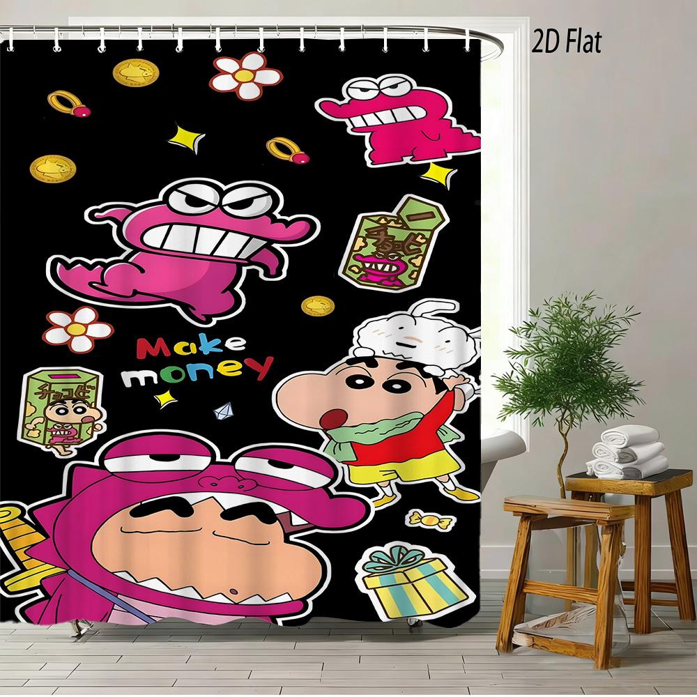 Crayon Shin-Chan The Movie Ora To Hakase No Natsuyasumi 2D Print Waterproof Shower Curtain, Blue Anime Bathroom Decor With Hooks