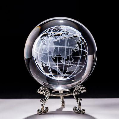 6cm Crystal Ball 3D Laser Engraved Earth Sphere Glass Globe Planets  with Stand Home Office Decoration Figurine Paperweight