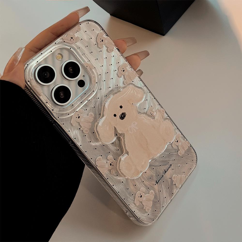 Polka Dot Puppy Stand Case for iPhone 13 iPhone 15 iPhone 16 Pro Max