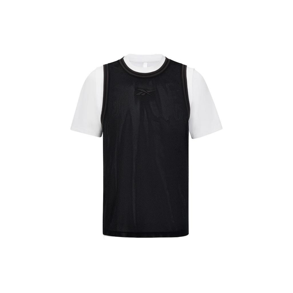 Reebok Hoop 2 In 1 Vest Color Block Knitted Short Sleeve T-Shirt Unisex Tops Black 23RCS423U001