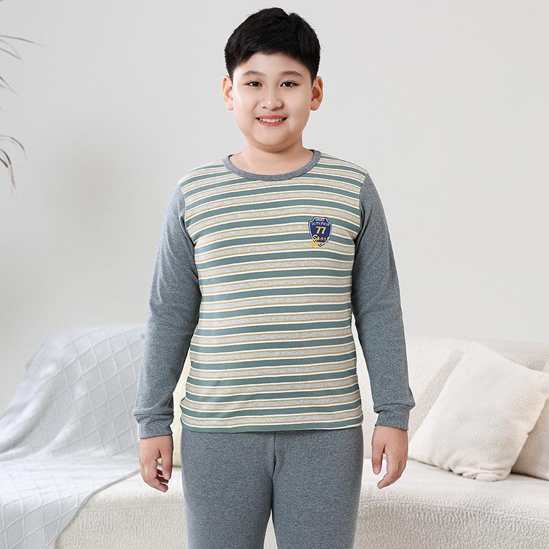 Fat Child Pure Cotton Pajama Set: Boys & Girls Warm Underwear, Plus-Size Base Layer, Autumn/Winter Sweater and Pants