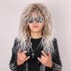 Mens Long White Curly Wig 80s Style Heavy Metal Rock Cosplay Synthetic