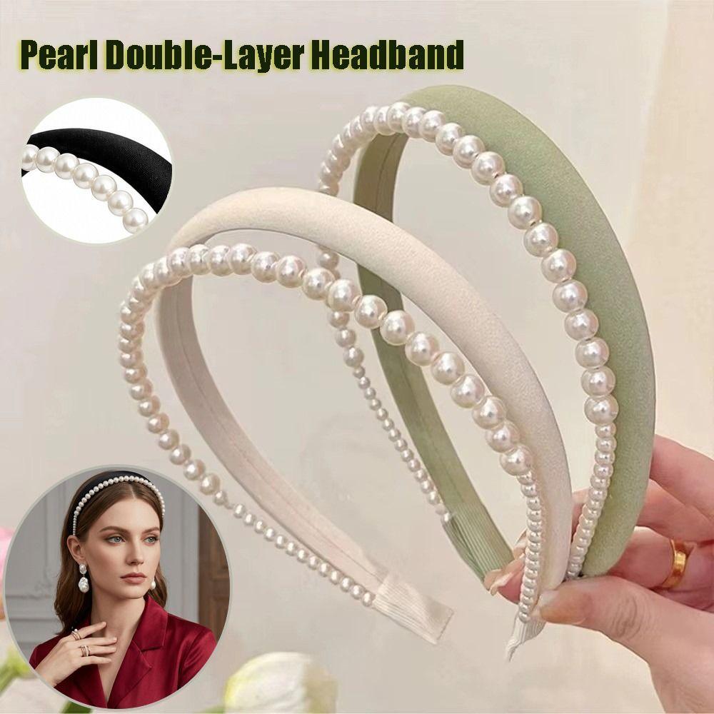 Narrow Pearl Hair Hoop Double Layer Head Hoop New Hair Band Wedding Use