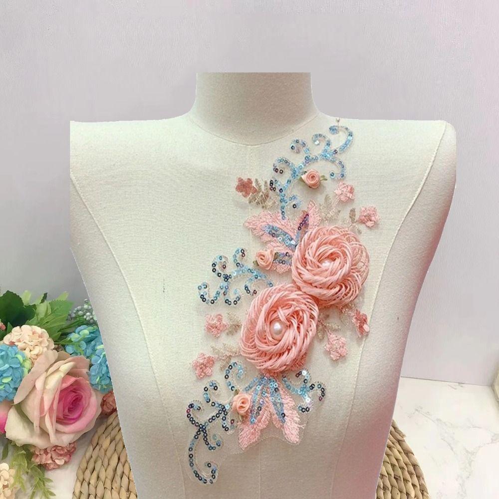 

Handmade Flower Decorations Patches Detailed Embroidery DIY Patches Cloth Applique Clothing рожевий