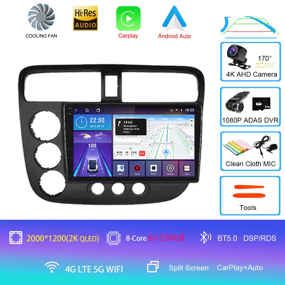 Car Radio Android 14 Carplay Auto Multimedia Player For Honda Civic 7 2000-2006 Navigation Autoradio GPS Stereo 2din Head Unit