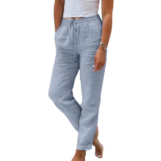 Pantaloni Casual da Donna Estivi Monocolore Vita Elastica Cotone Lino Tasca Grande Coulisse Pantaloni da Donna Vestibilità Larga Uso Quotidiano