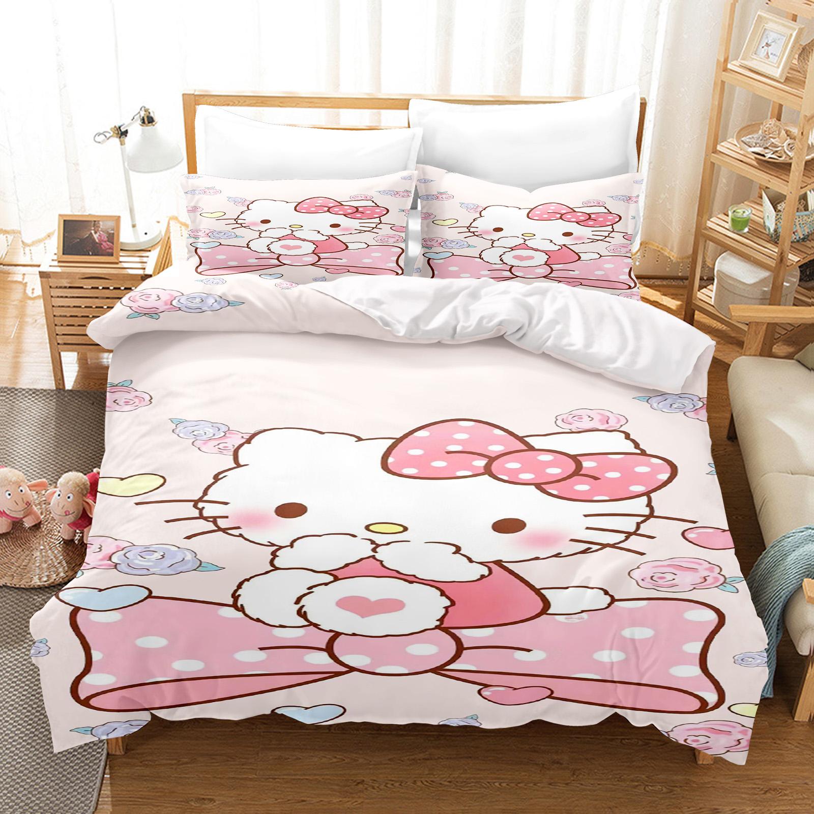 

Hello Kitty Спальня Дитячий Набір Постільної Білизни Підковдра Комфорт Королева З Наволочкою Різдвяні Подарунки Дім AU Queen(210*210cm)3pcs