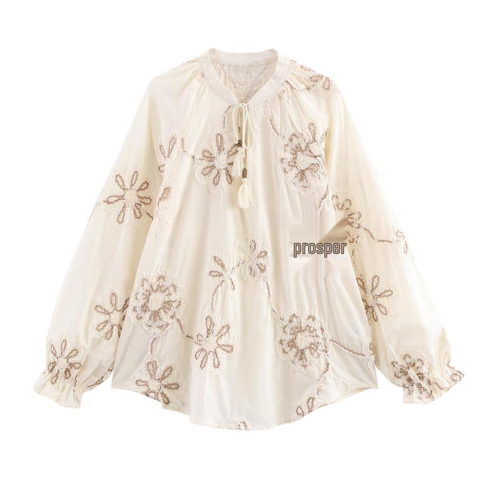 Europäischer & Amerikanischer Stil Blumenstickerei Hemdkleid