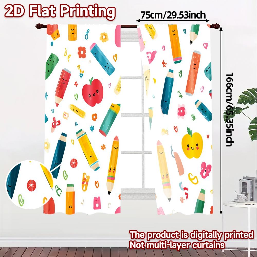 2D Flat Printing  JIT 2pcs   Curtains (Without Rod) Colorful Doodles Modern Curtains Roller Blinds Versatile Durable Polyester