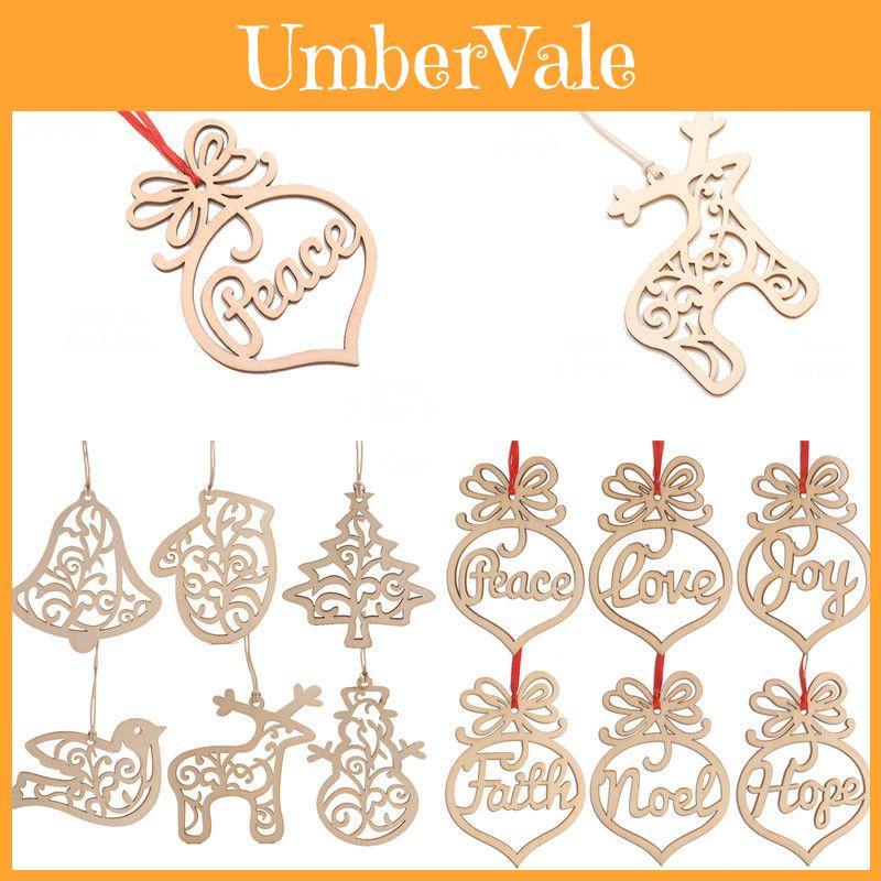 6pcs Christmas Decoration Wooden Pendants Elegant Xmas Tree Hanging Ornament Set