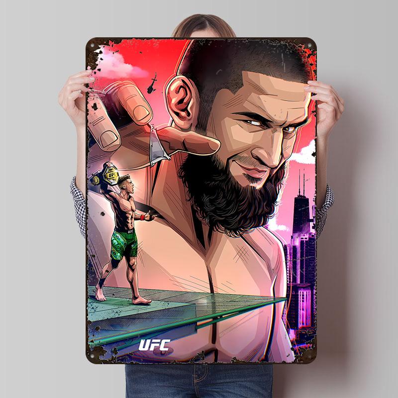 Khamzat Chimaev Vs DDP Printed Poster Customized Wall Art Retro Vintage Metal Tin Signs for Room Decoration Bedroom Decorations 20x30cm(7.8x11.8inch)
